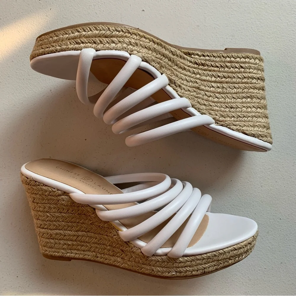 Chinese Laundry White Eleana Strappy Platform Wedge Espadrille Sandals Size 9
